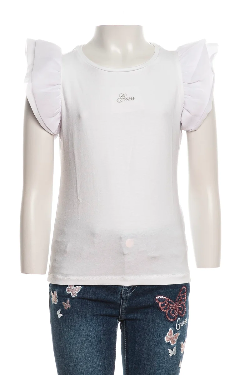 T Shirt Guess Ss Frills Da Bambina Bianca