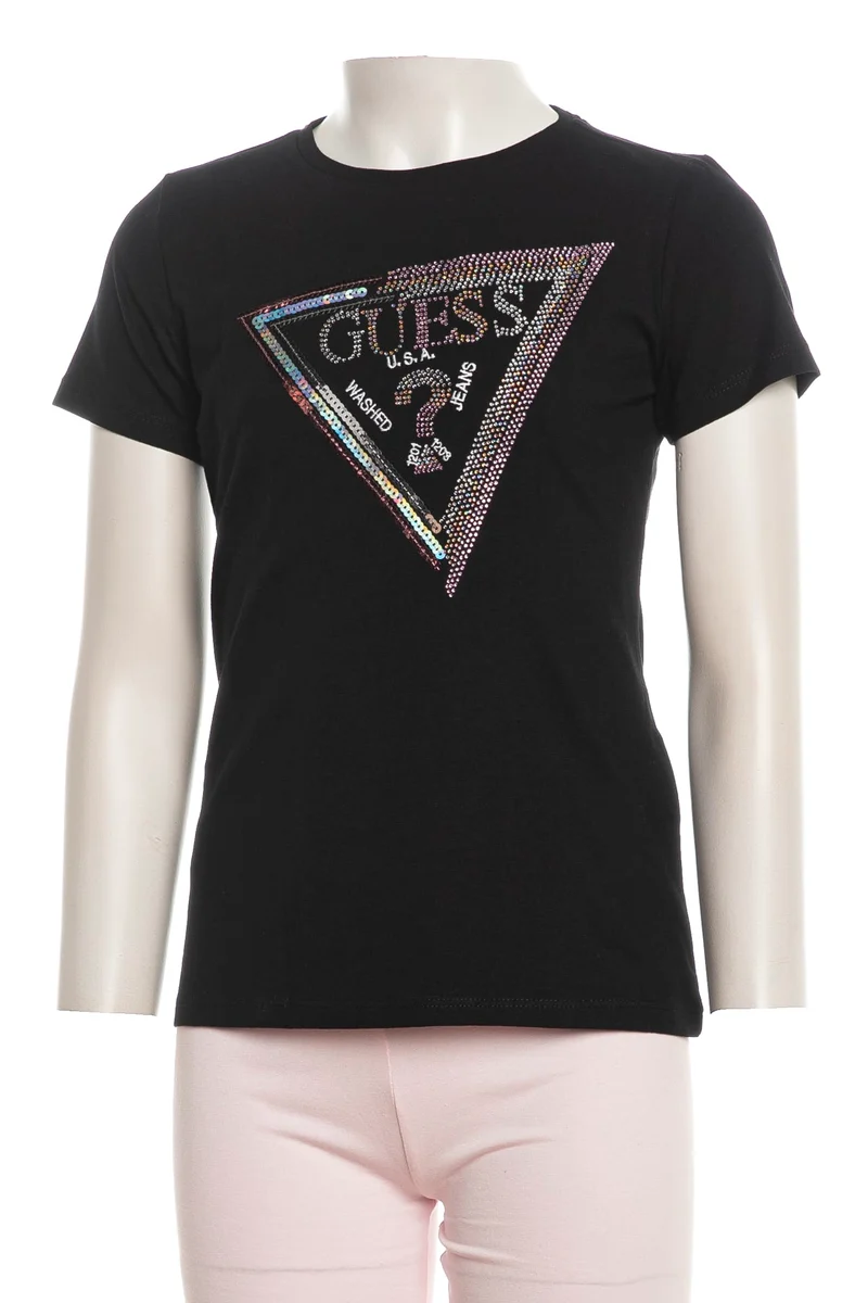 T Shirt Guess Sequins Brand Da Bambina Nera