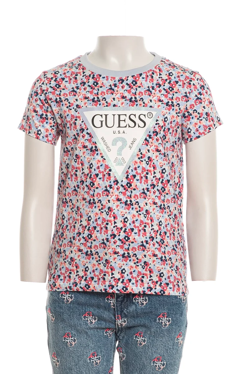 T Shirt Guess Flowers Print Da Bambina Fantasia Floreale Mauve Blu Pervinca Chiaro