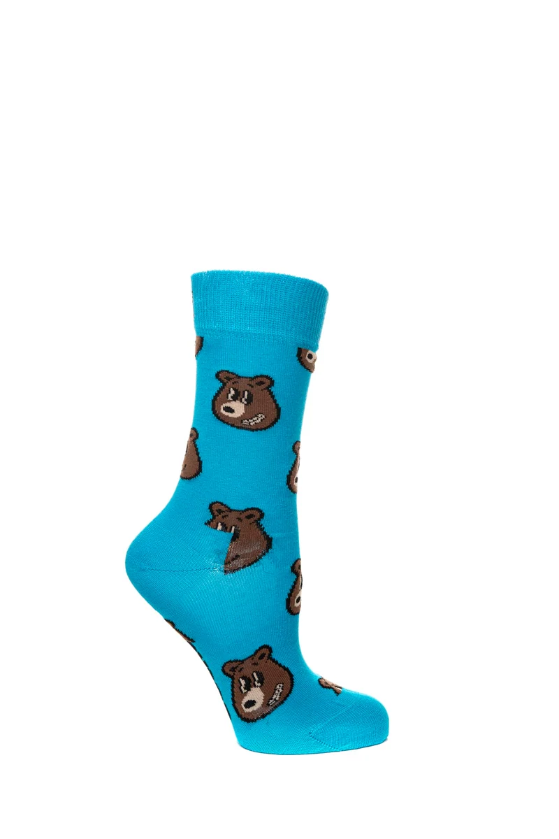 Calzino Corto Happy Socks Crew Bear Unisex Azzurro Fantasia Orsi Marrone In Filato