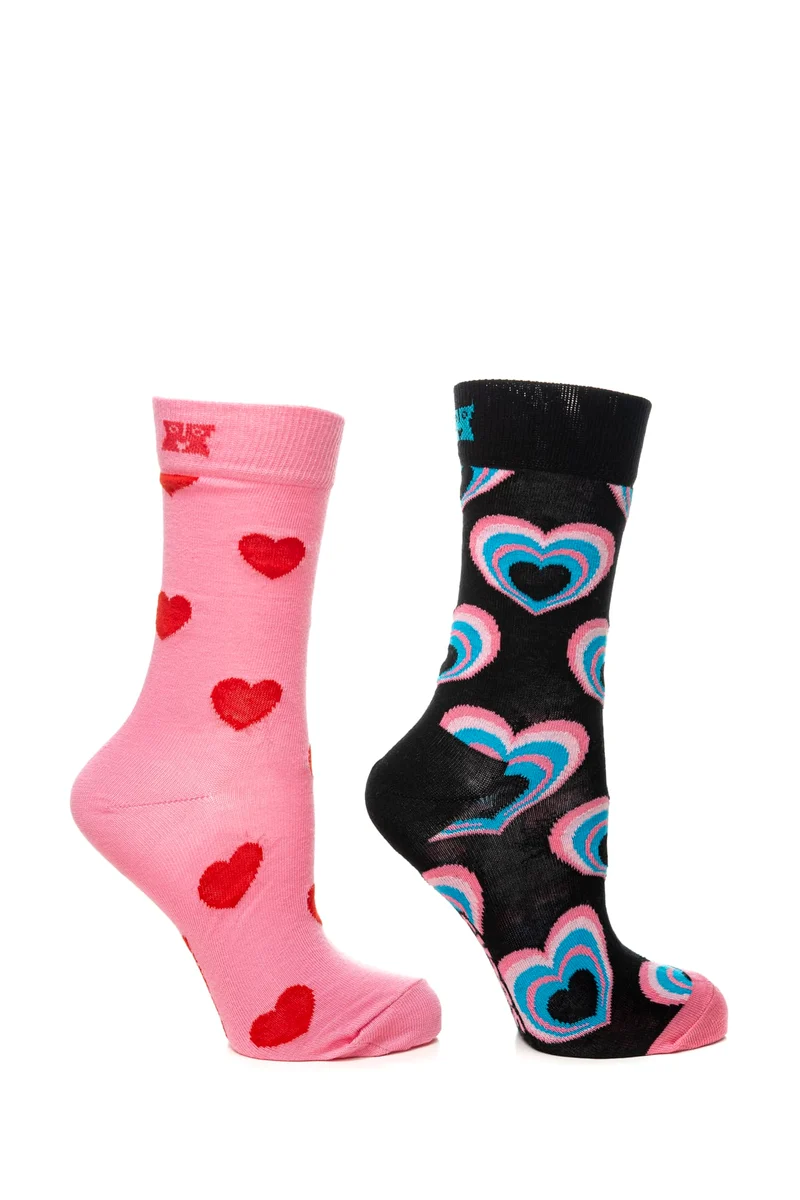 Calzini Bassi Combed Cotton 2 Pack Valentine's Gift Set Unisex Rosa Flamingo Cuori Nero Cuori In Filato