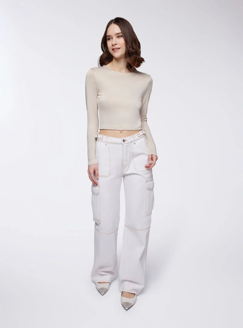 T-shirt crop a maniche lunghe