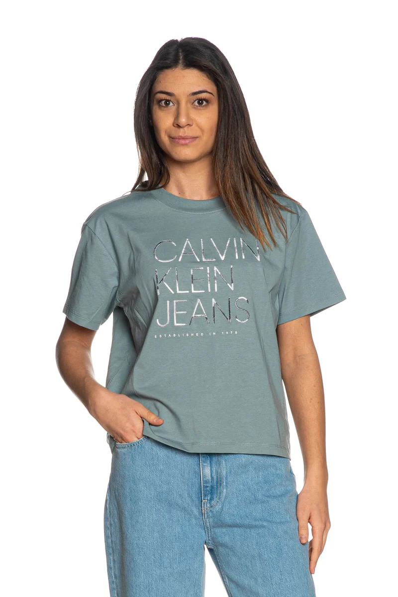 T Shirt Calvin Klein Embroidered Inst Da Donna Avio