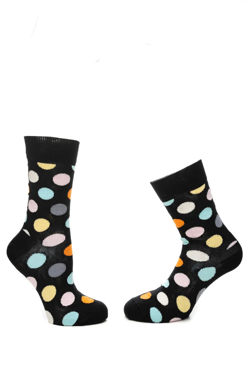 Calzino Corto Happy Socks Crew Bg Dot Unisex Nero Grossi Pois Latte In Filato