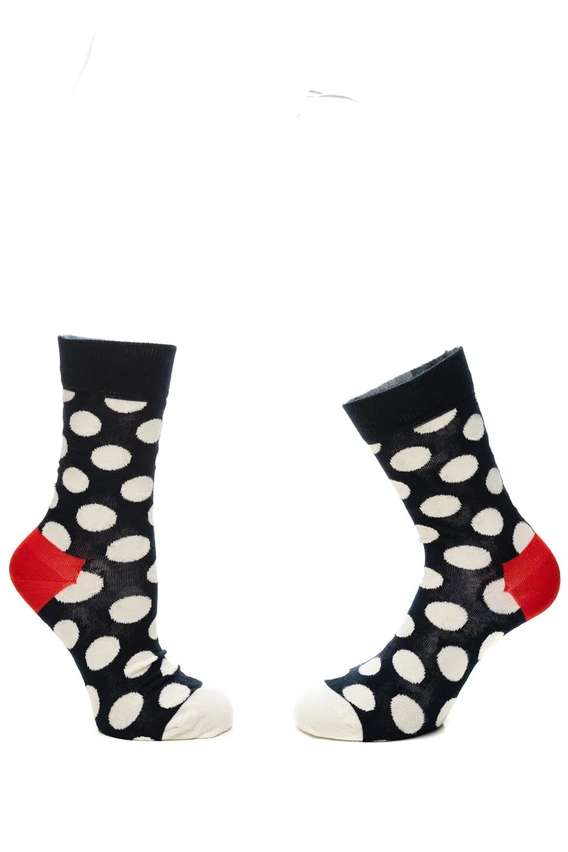 Calzino Corto Happy Socks Crew Bg Dot Unisex Dark Blu Grossi Pois Latte In Filato