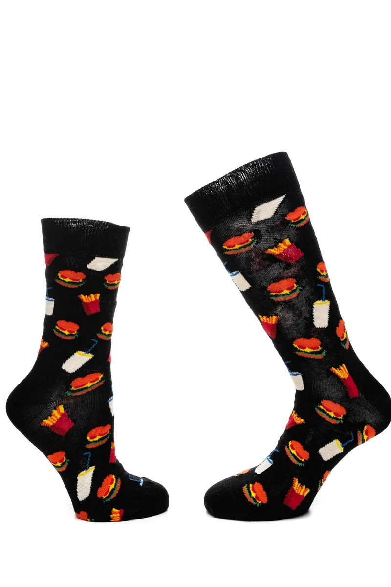Calzino Corto Happy Socks Unisex Nero Fantasia Hamburger Multicolor In Filato