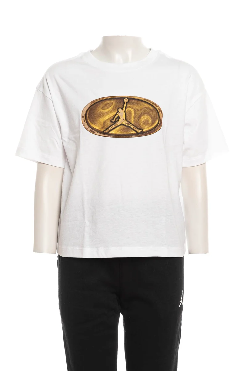 T Shirt Jordan Jd Oval Gold Ss Tee Girl Da Bambina Bianca