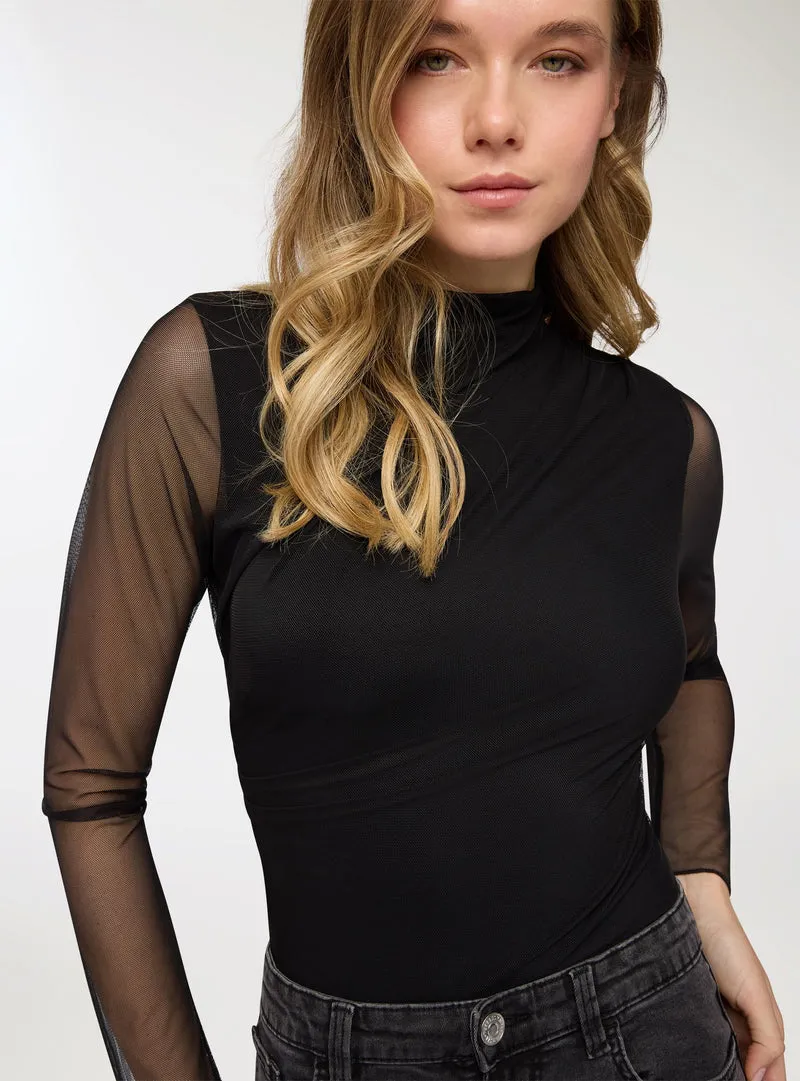 Body con maniche lunghe in tulle