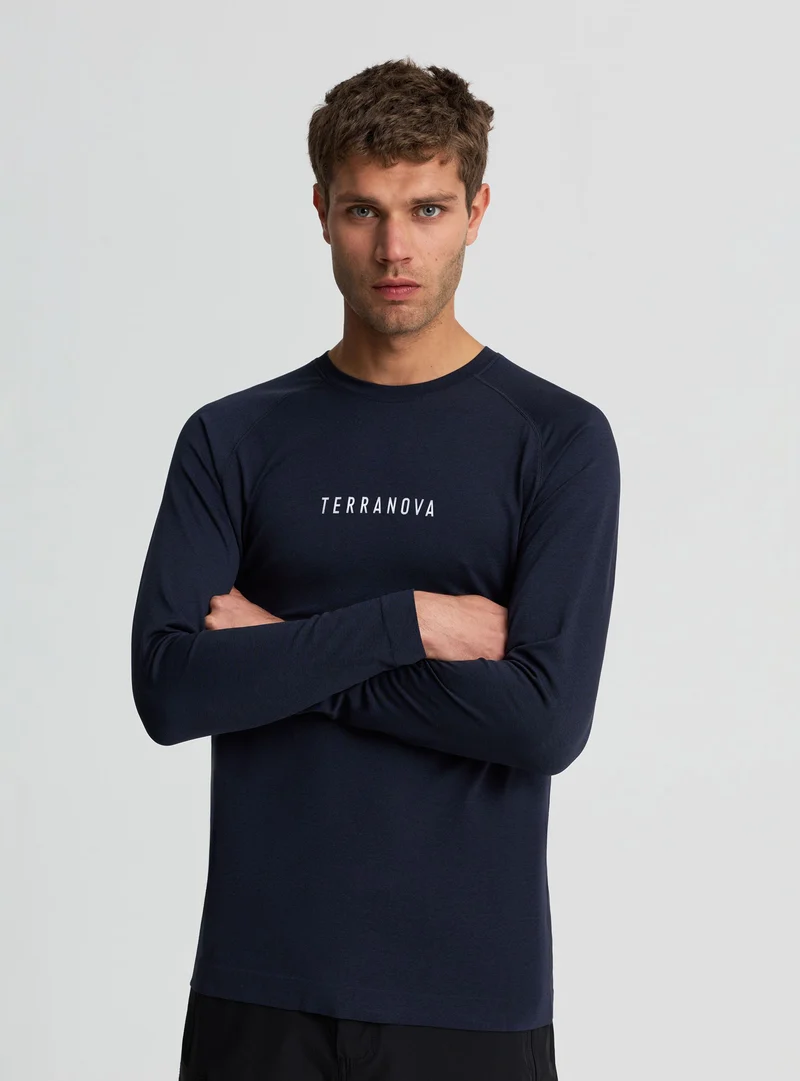 T-shirt sportiva manica lunga con scritta frontale