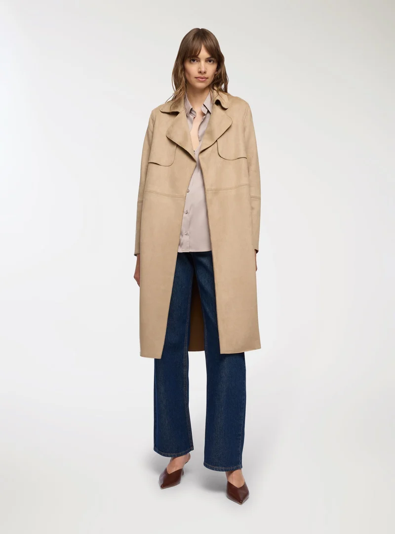 Trench simil pelle scamosciata con cintura