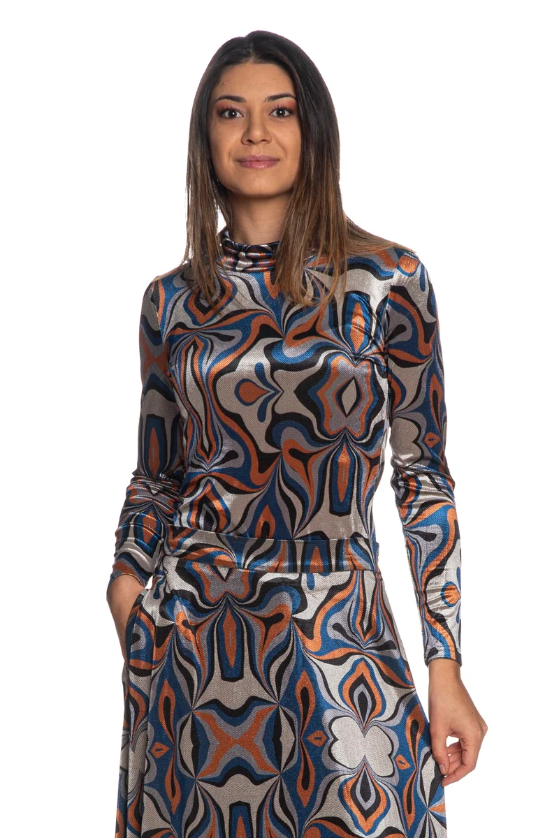 T Shirt Anonyme Sienna Da Donna Stampa Caleidoscopica Arancio Blu Reale Grigio
