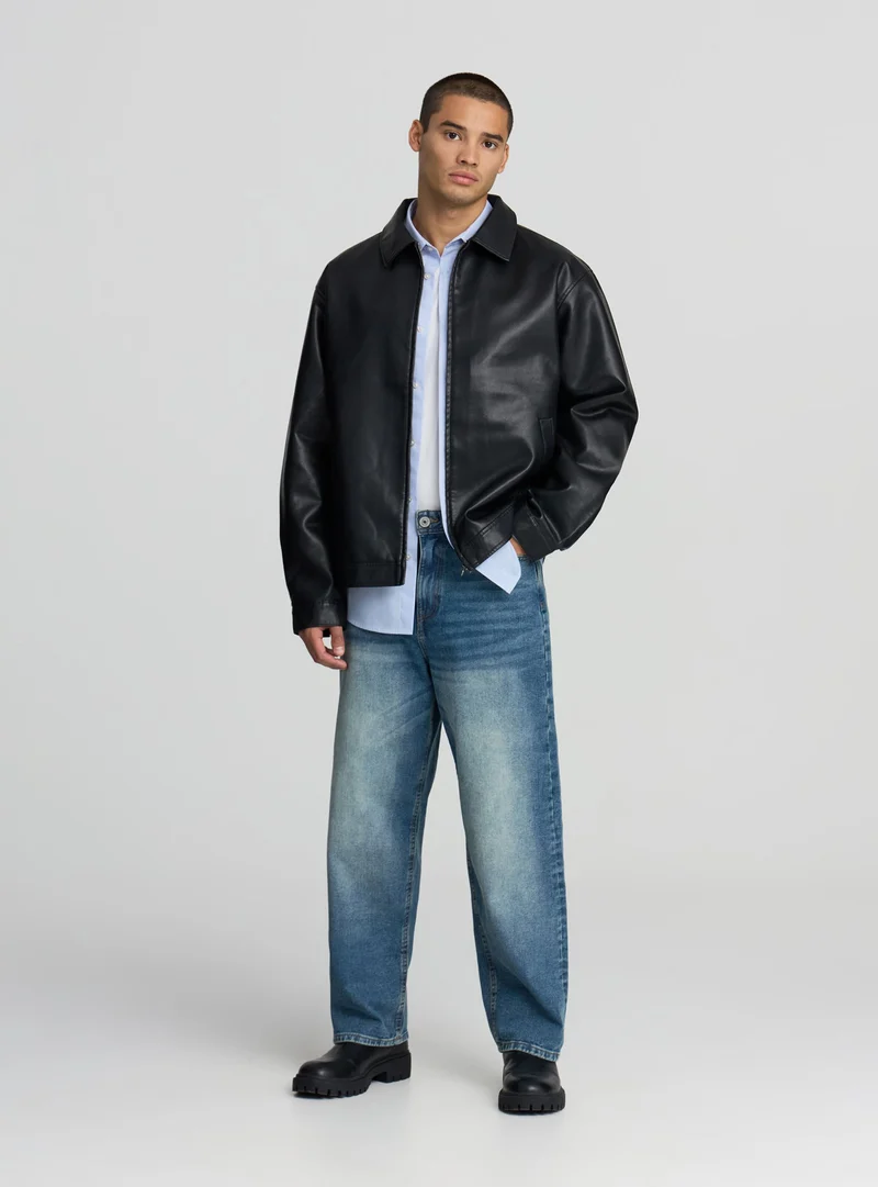 Giacca similpelle con collo camicia