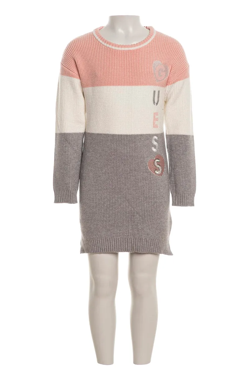 Abito Corto In Maglia Guess Letter Emb Dress Rosa Pastello Bianco Grigio Medio