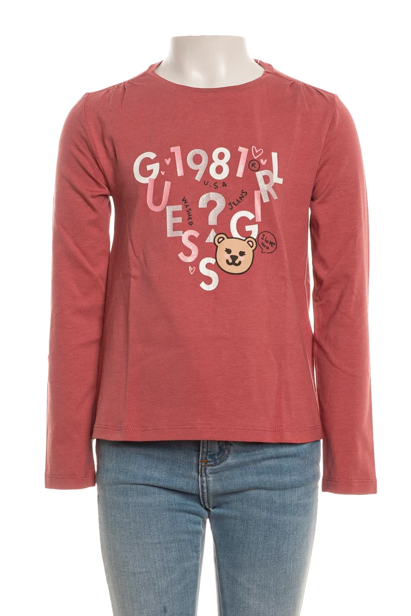 T Shirt Guess Letter Teddy Face 1981 Da Bambina Mauve
