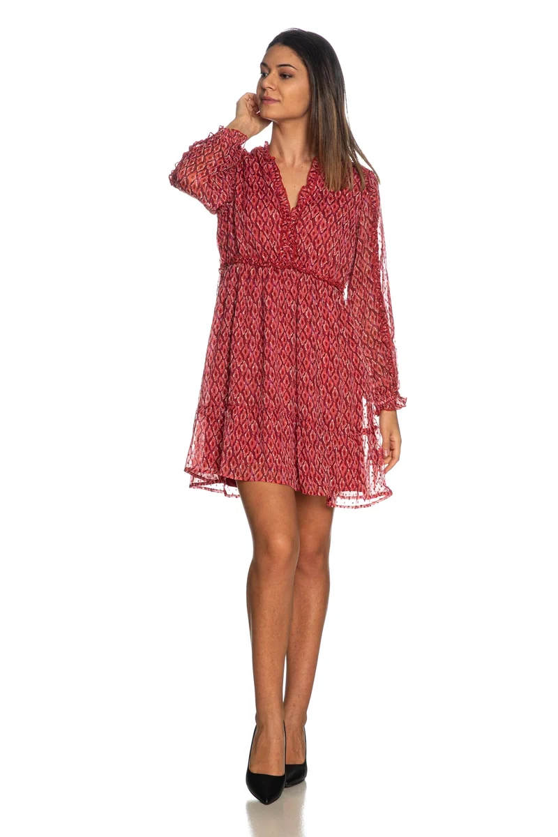Abito Corto Tiffosi Leuca 1 Da Donna Fantasia Floreale Borgogna Corallo Rosa
