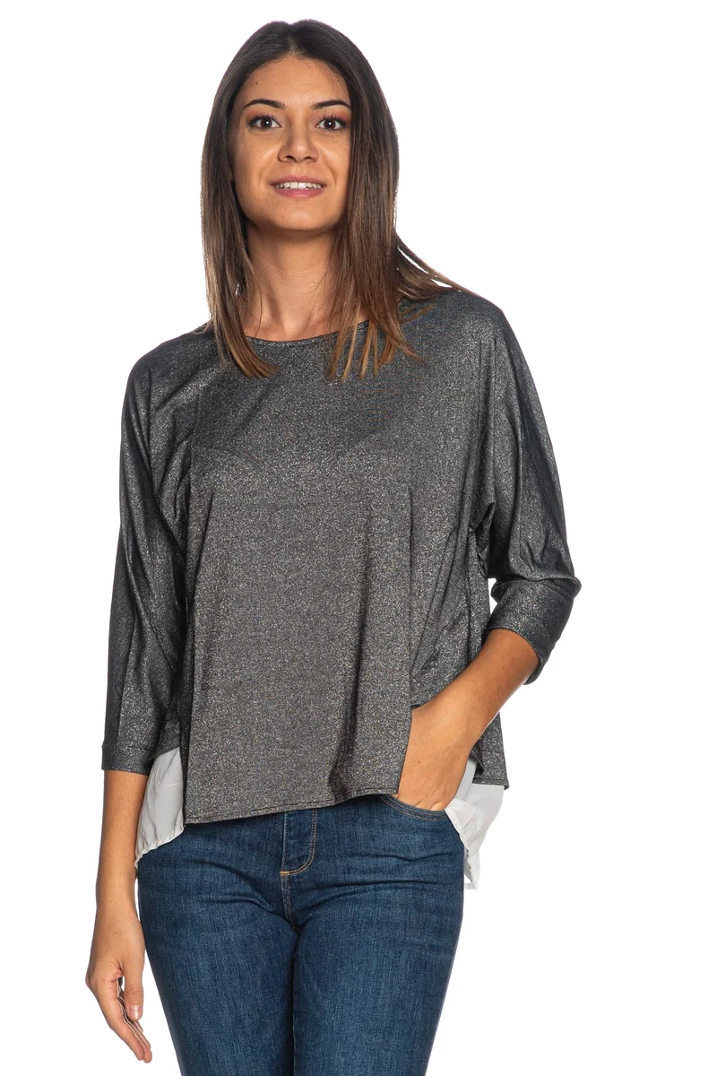 Blusa Tiffosi Mirande 29 Nero Argento Lurex Bianco