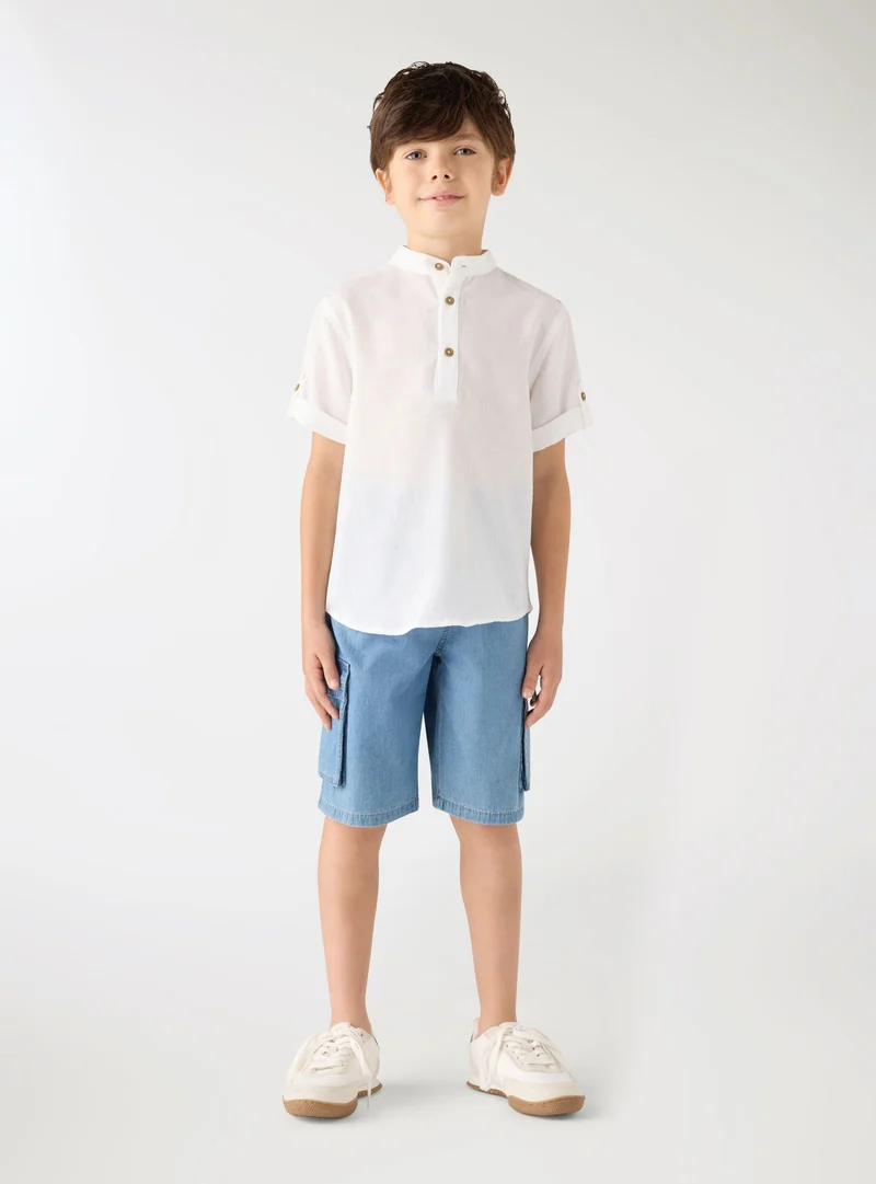 Pantaloncini cargo bambino in denim con coulisse