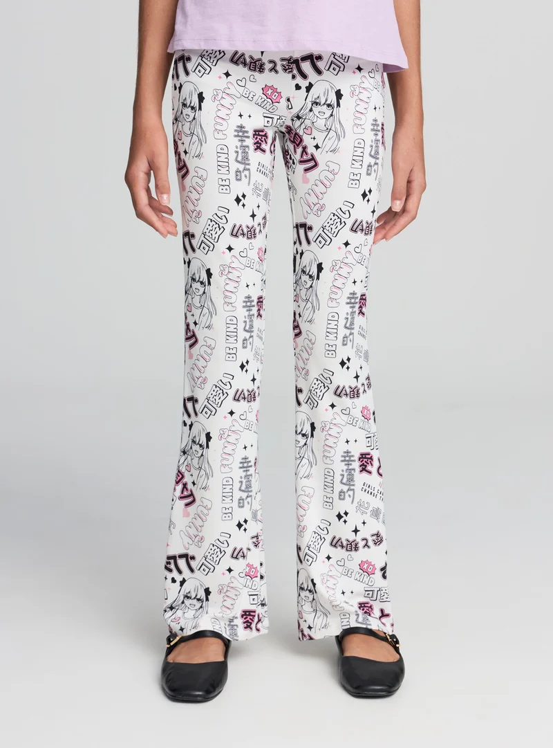 Leggings flared stampa manga