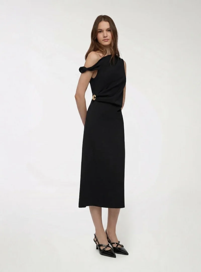 Vestito monospalla con arricciatura