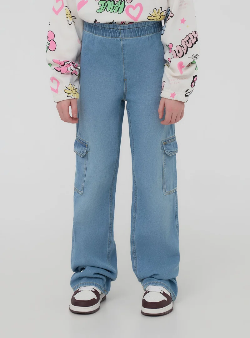 Jeans wide leg cargo in chambray