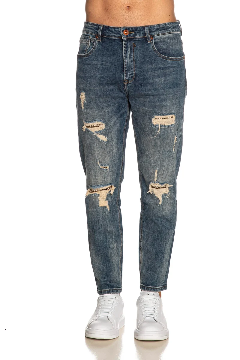 Jeans Gianni Lupo Mike Tweed Pocket Da Uomo Denim Blu Medio