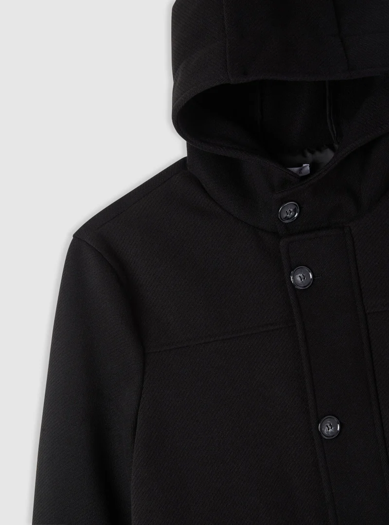 Cappotto con cappuccio tinta unita