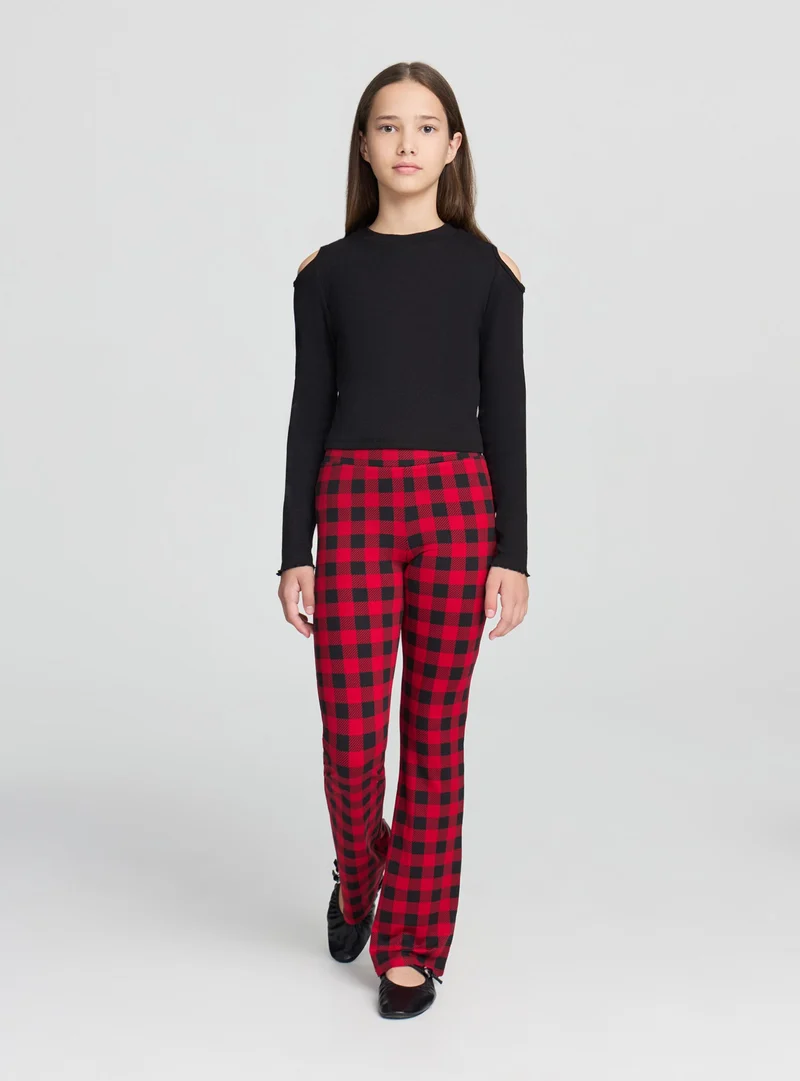 Leggings lungo a zampa quadri in tessuto caldo