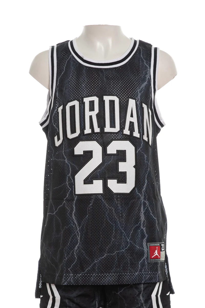 Canotta Nike Jd 23 Aop Boy Da Bambino Nera Stampa Fulmini Grigio
