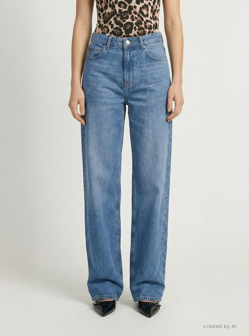Jeans wide leg a tinta unita