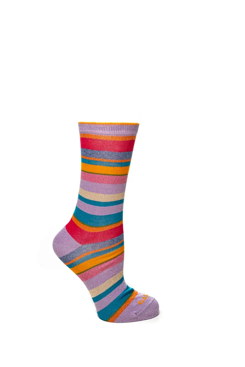 Calzino Corto Gallo Lrx Stripes Da Donna Righe Glicine Oro In Filato