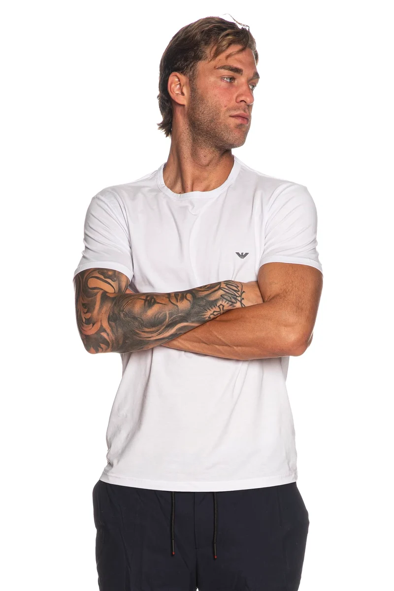 T Shirt Intima Emporio Armani Basic Line Crew Neck 2 Pack Da Uomo Bianca In Tessuto
