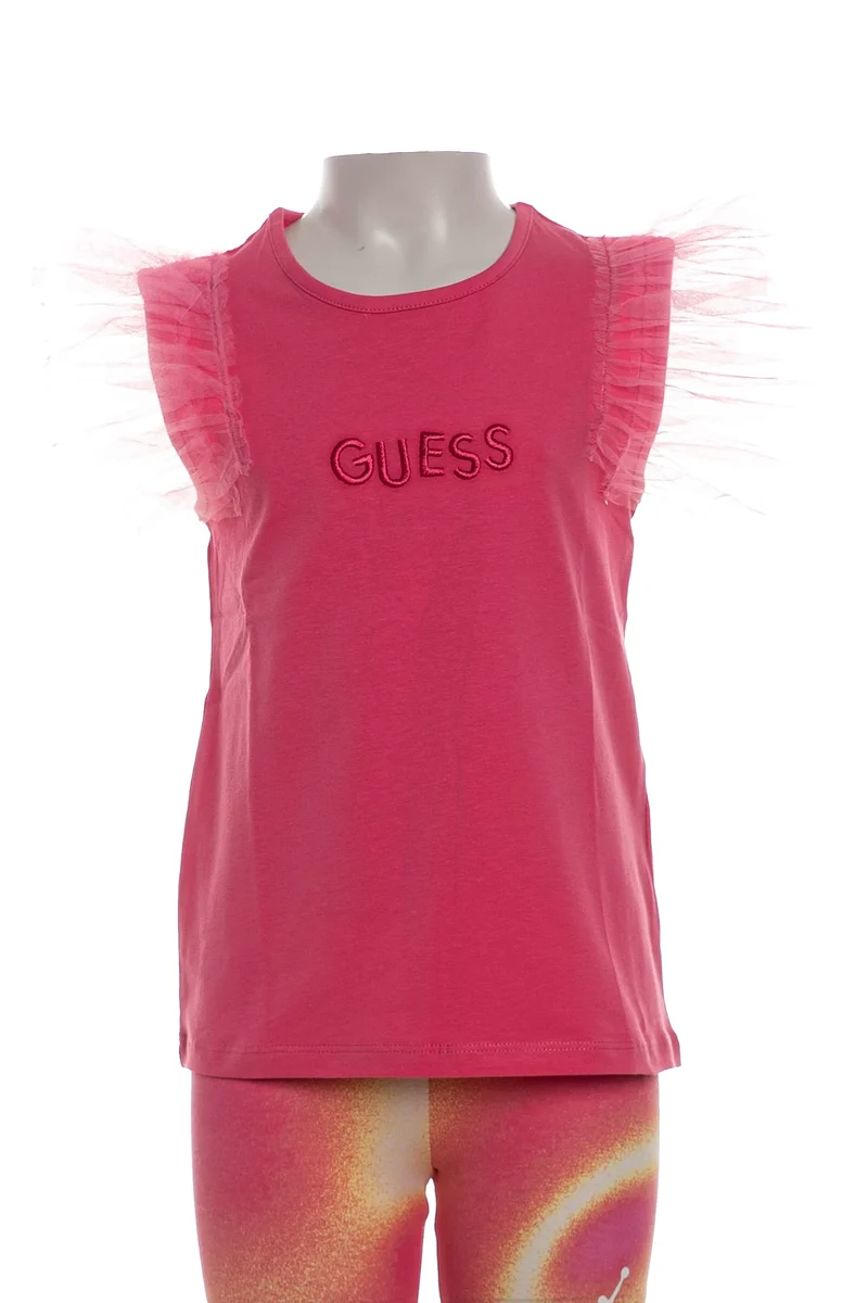 T Shirt Guess Ss Mesh Da Bambina Rosa Bubble