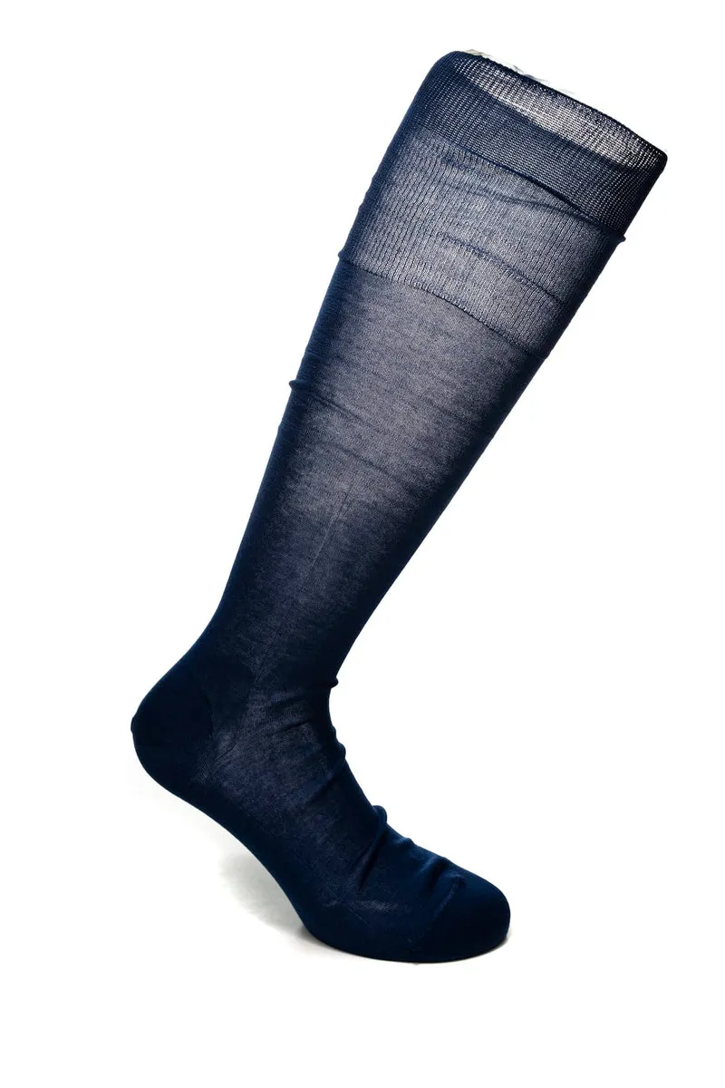 Calzino Lungo Gallo Long Sock Da Uomo Blu Zaffiro In Filo Di Scozia