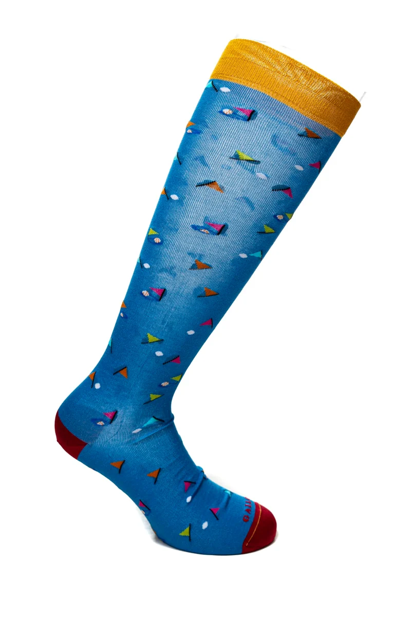 Calzino Lungo Gallo Long Golf Sock Da Uomo Blu Egeo Fantasia Golf Multicolor In Filato