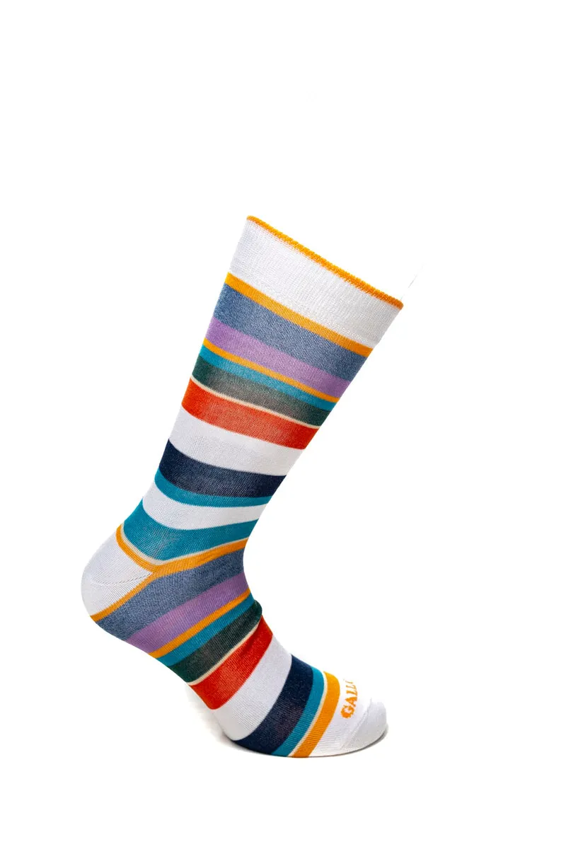 Calzino Corto Gallo Short Striped Sock Da Uomo Righe Bianco Blu In Filato