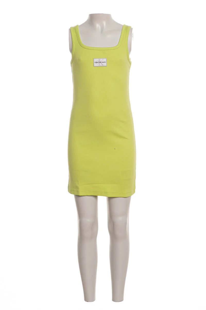 Abito Corto Calvin Klein Tank Dress Badge Square Da Bambina Verde Acido