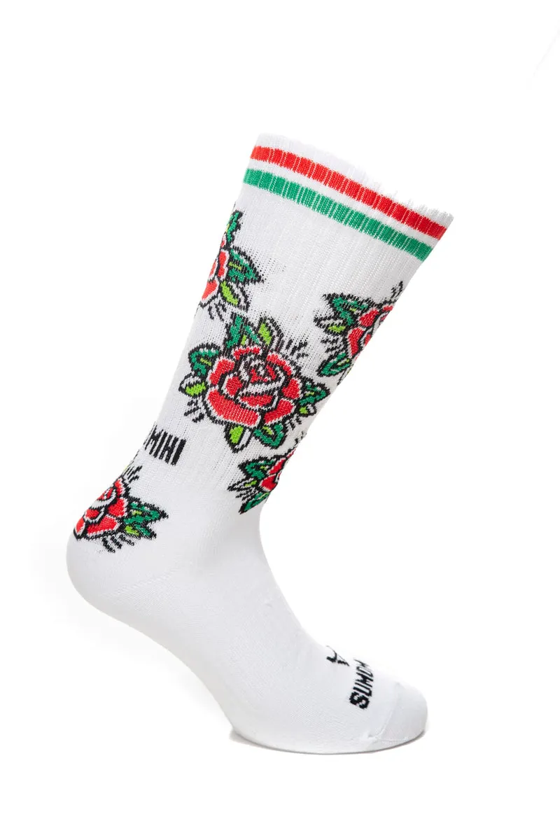 Calzino Sumomihi Traditional Roses Sock Unisex Bianco In Filato