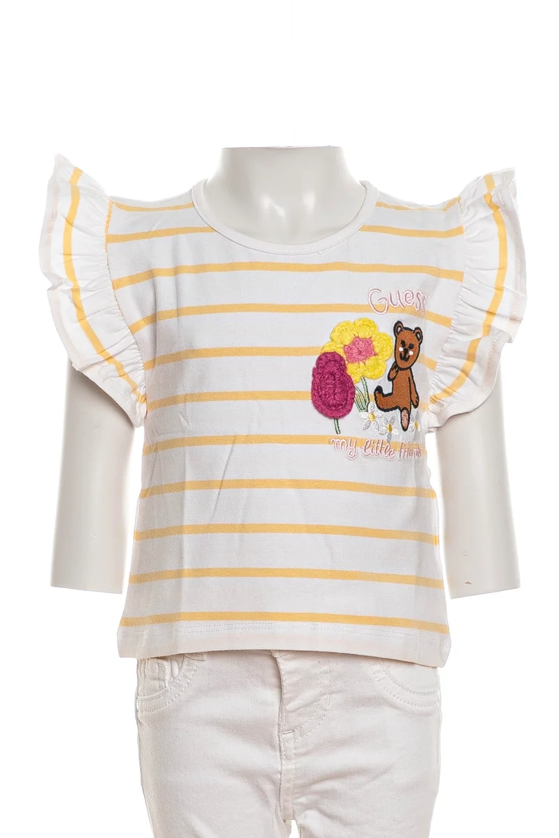T Shirt Guess Frill Ss Tee Da Bambina Righe Bianco Mango