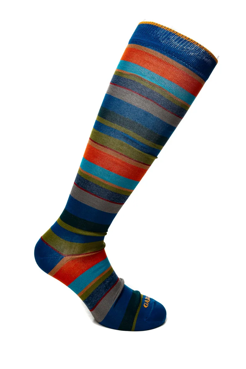 Calzino Lungo Gallo Long Striped Sock Da Uomo Blu Di Prussia Zucca In Filato