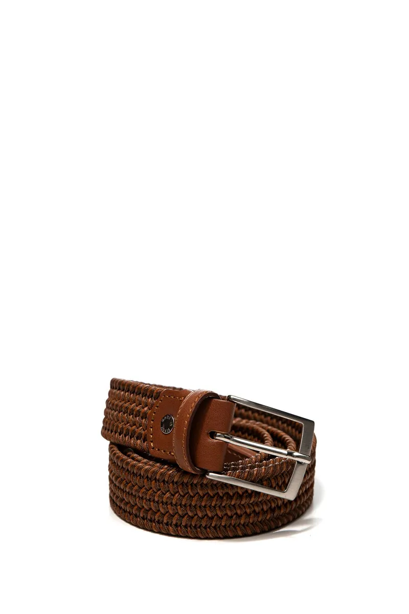 Cintura Marco Celli Stretch Da Uomo Cognac Light Cuoio In Trama Elastica E Pelle