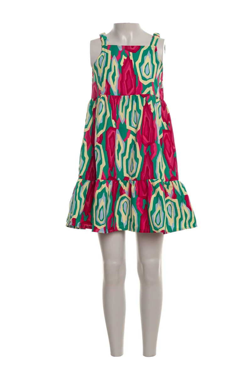Abito Corto Kids Only Sia Da Bambina Fantasia Astratta Verde Fuxia Giallo Pallido
