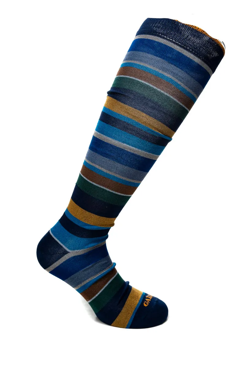 Calzino Lungo Gallo Long Striped Sock Da Uomo Royal Blu Egeo In Filato