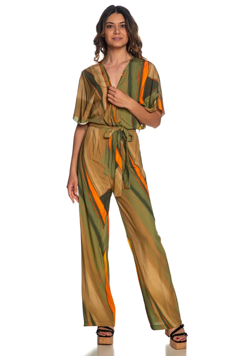 Tuta Intera Lungo Yes Zee Butterfly Ss Da Donna Fantasia Verde Arancio Sabbia