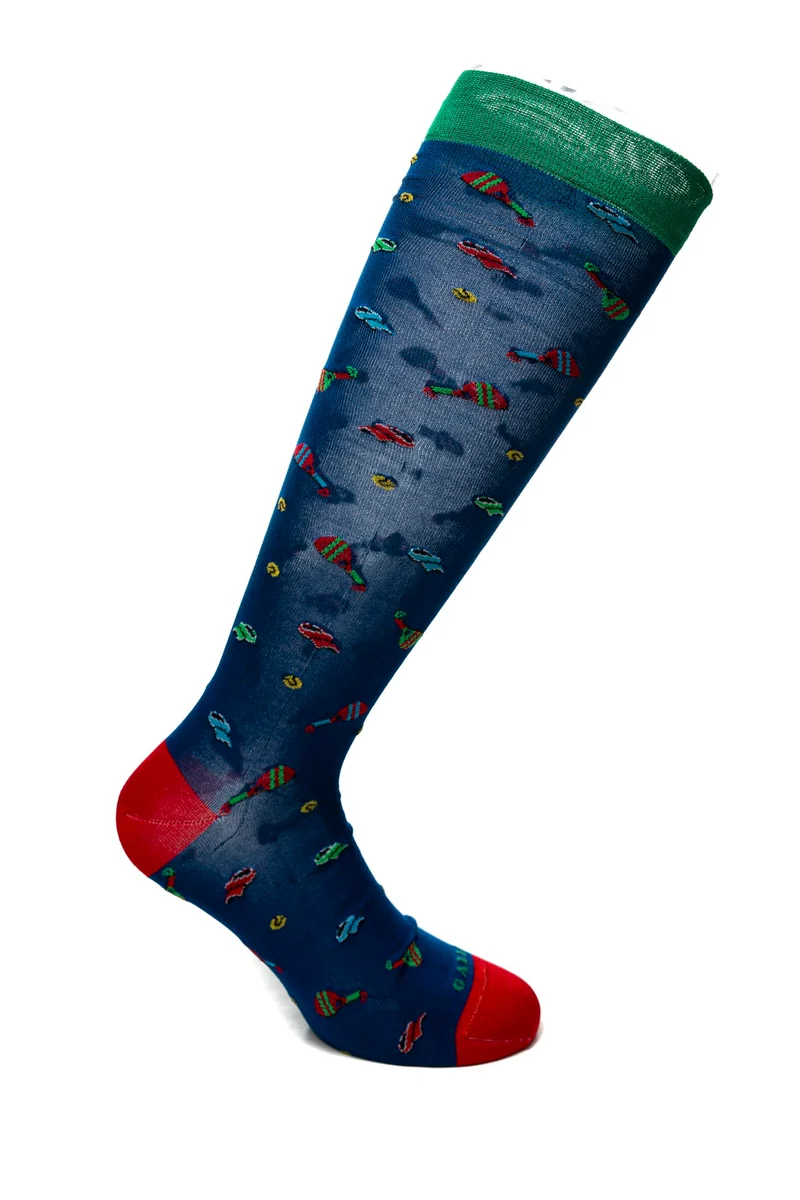 Calzino Lungo Gallo Long Padel Sock Da Uomo Blu Zaffiro Fantasia Padel Multicolor In Filato