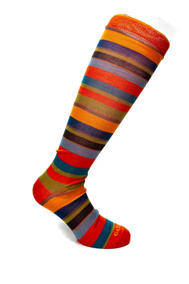 Calzino Lungo Gallo Long Striped Sock Da Uomo Zucca Verde Erba In Filato