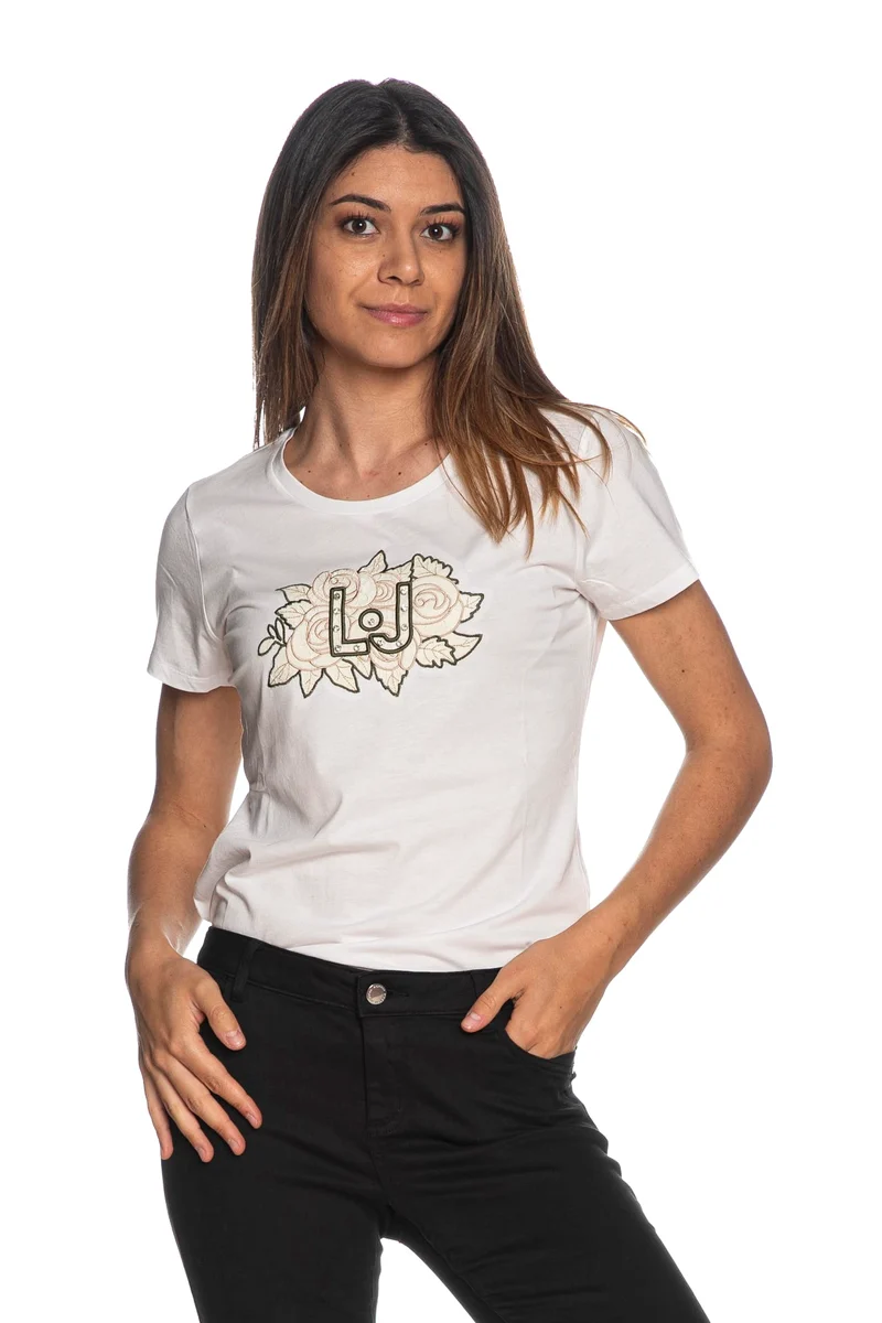 T Shirt Liu Jo Sport Lj Embro Da Donna Bianca