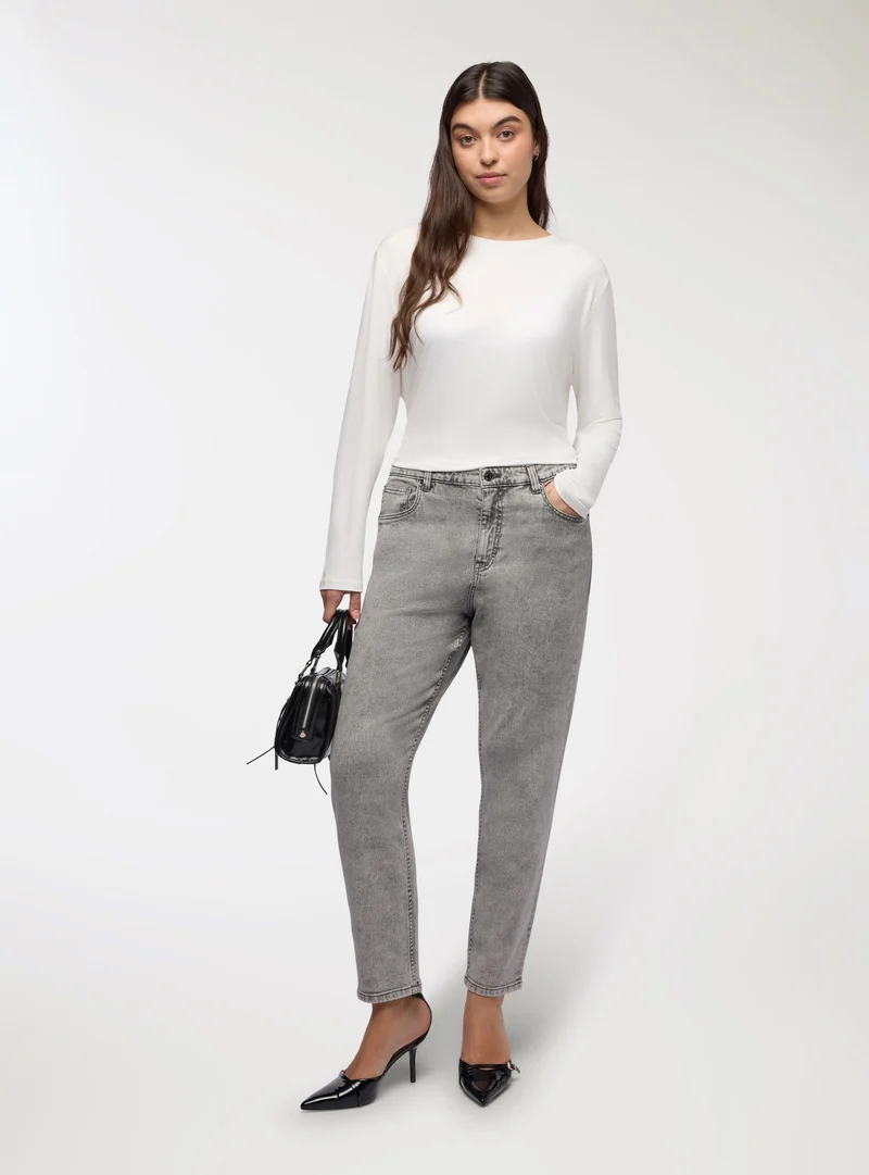 Jeans mom fit a tinta unita