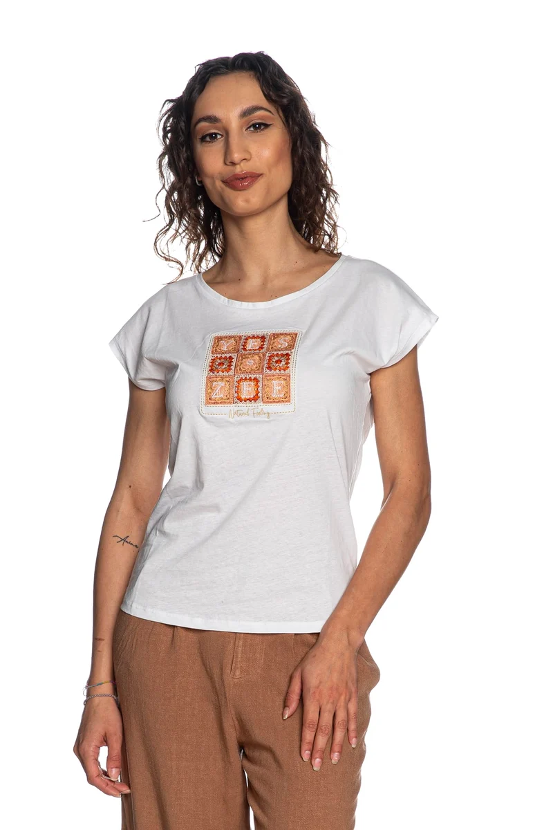 T Shirt Yes Zee Natural Collection Crochet Da Donna Bianca