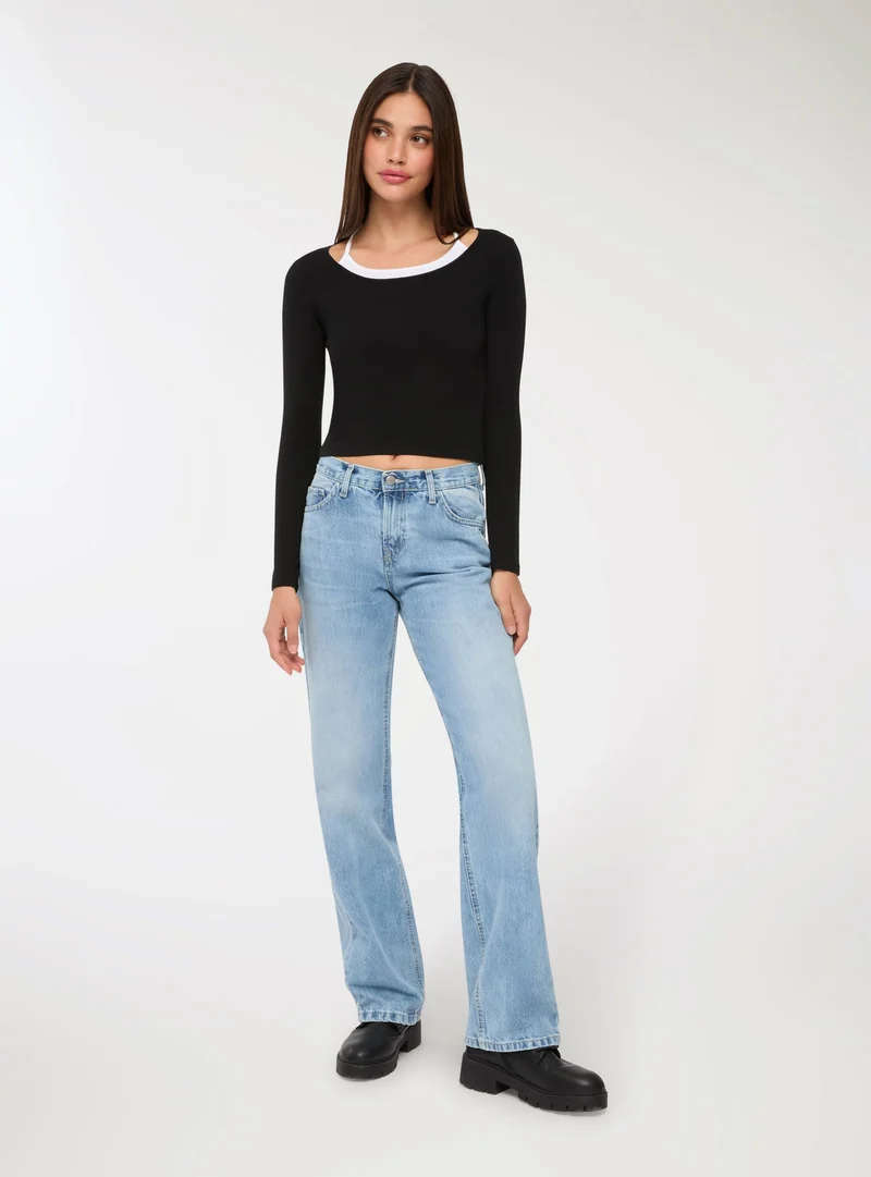 Jeans straight leg a tinta unita