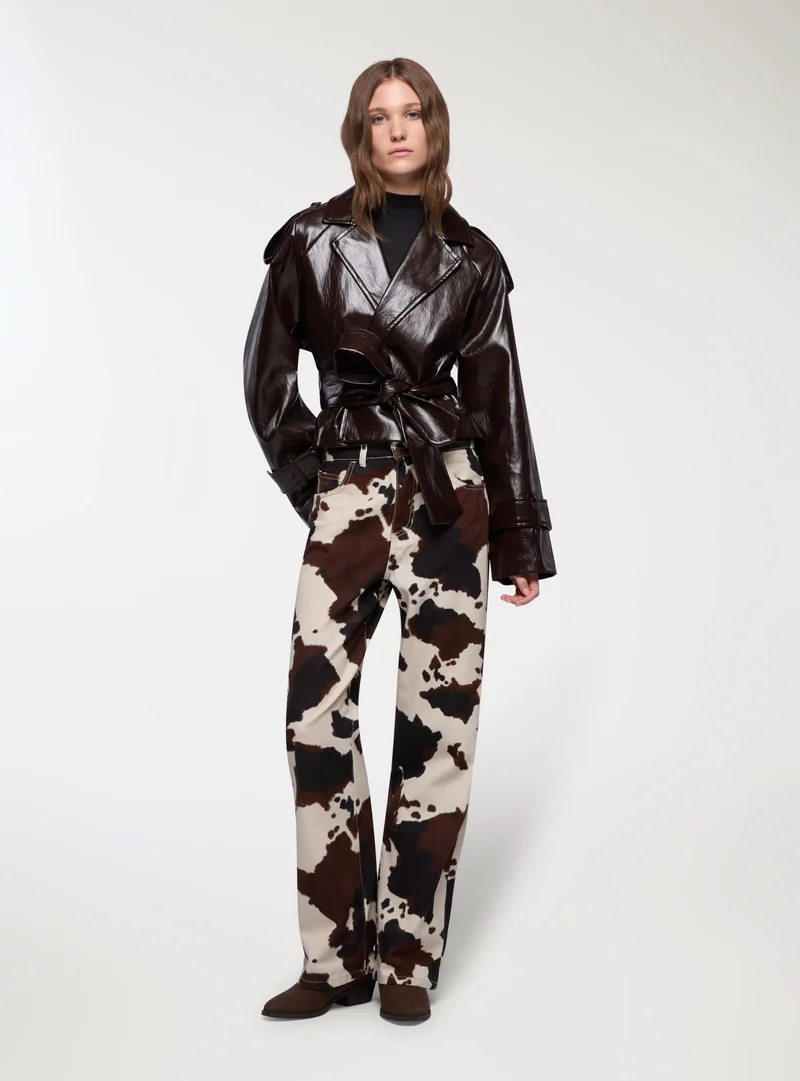 Jeans wide leg con stampa mucca